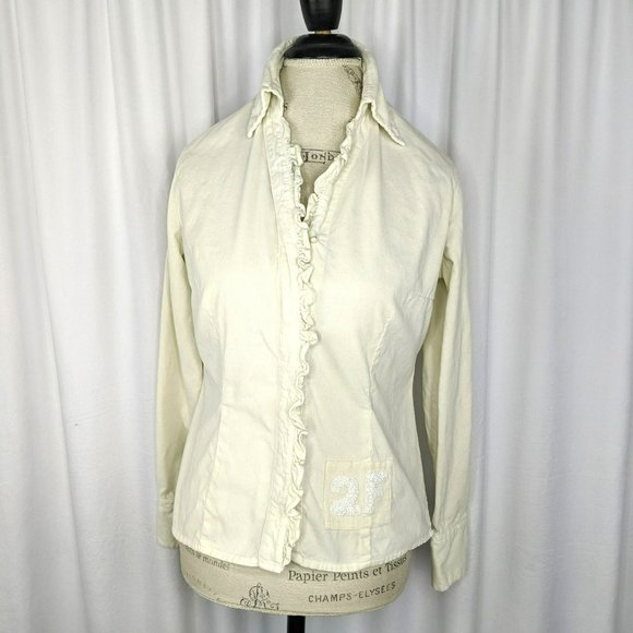 Two Flowers Tops - Two Flowers Cream Corduroy Ruffle Button Down Top